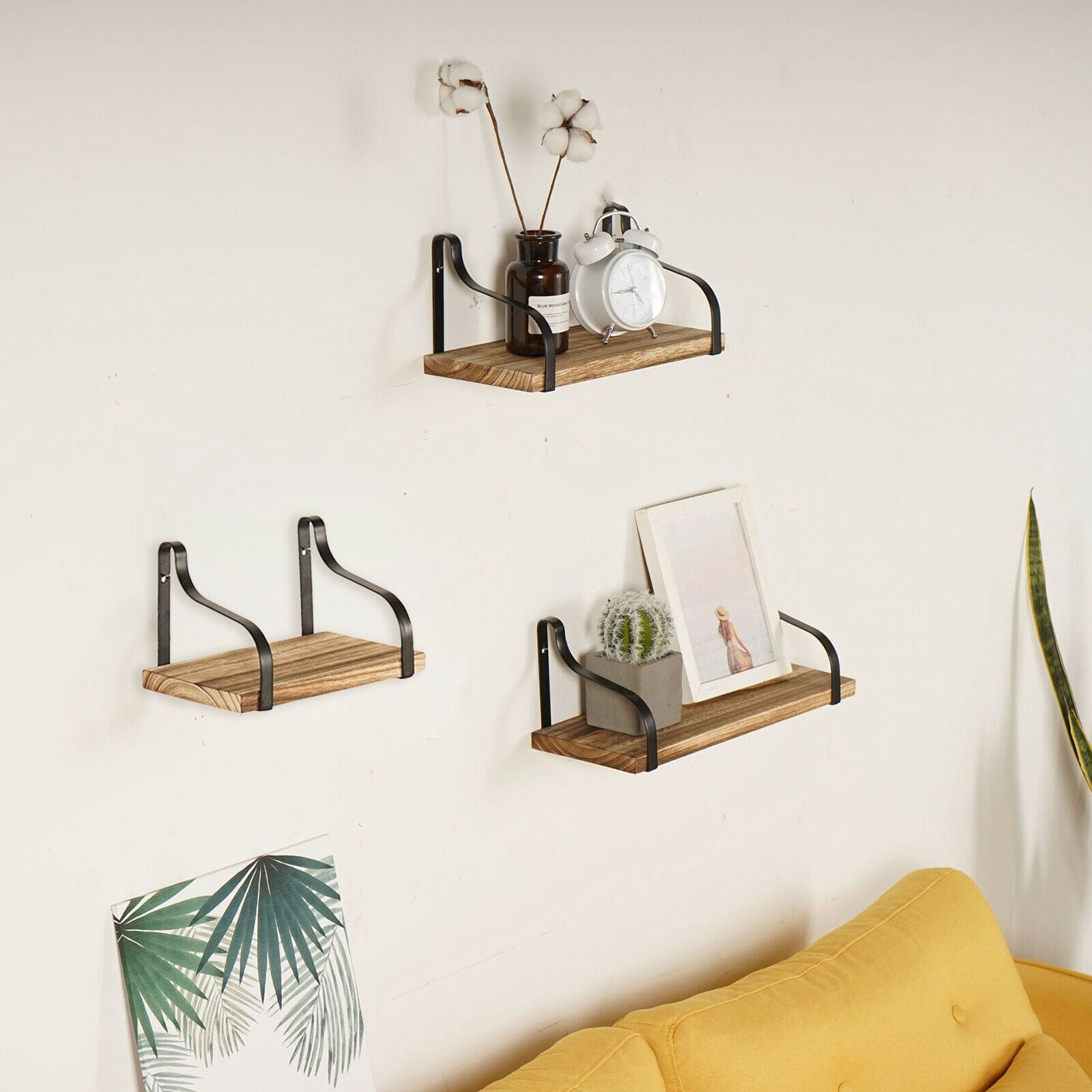 3Pieces Wall Mounted Shelves Flowers Pot Shelves Office Bathroom Decor