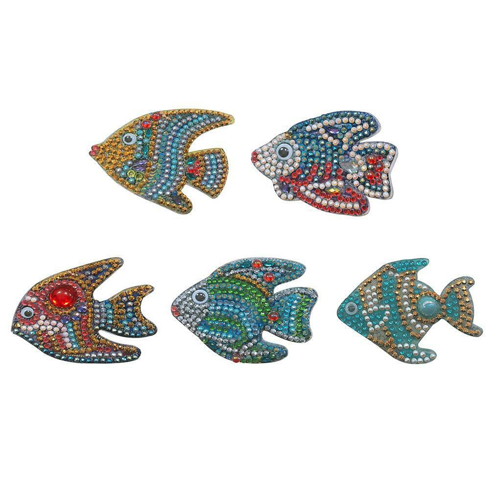 5pcs DIY Cartoon Fish Diamond Painting Keyring Cross Stitch Keychain Decor @