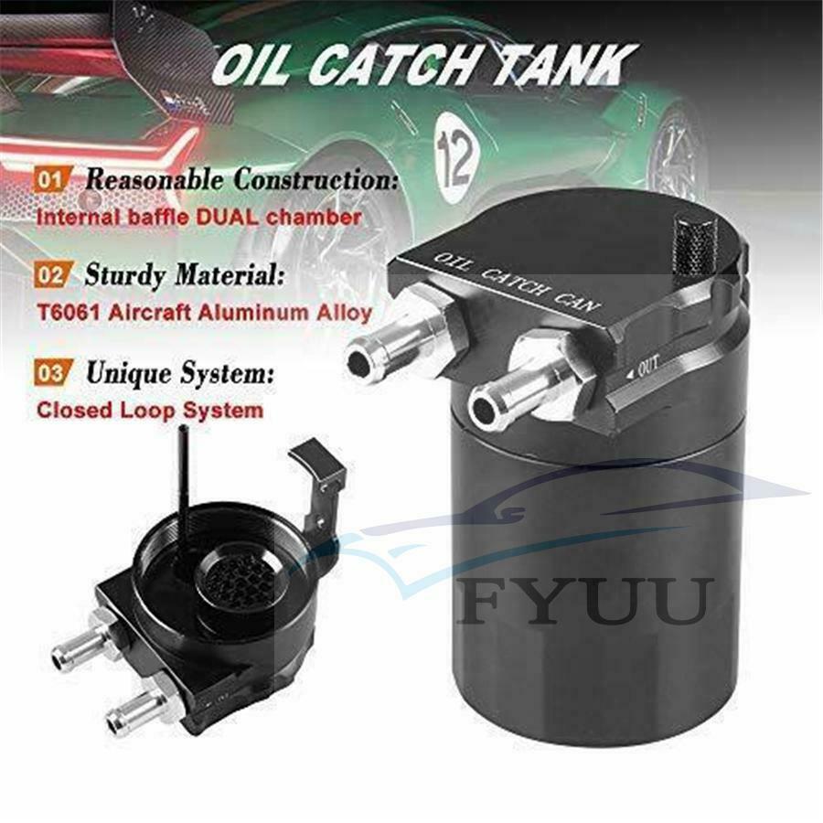 300ML Aluminum Oil Catch Can Reservoir Tank Kit Engine Black Polish Baffled