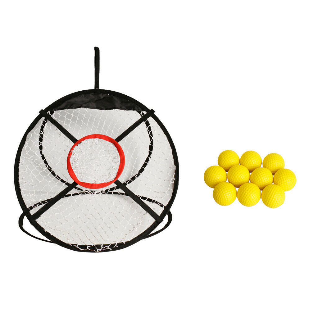 10pcs Yellow Golf Soft PU Foam Practice Balls + 61cm Golf Training Net Aids