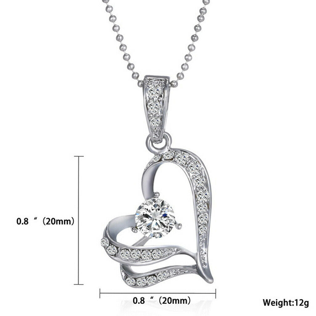 Fashion Charm Double Heart Crystal Diamante Rhinestone Pendant Necklace