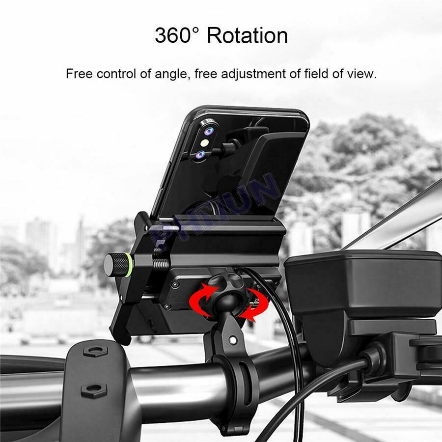 Aluminium Phone Holder QC3.0 Fast USB Charger For Motorcycle Scooter Moped ATV