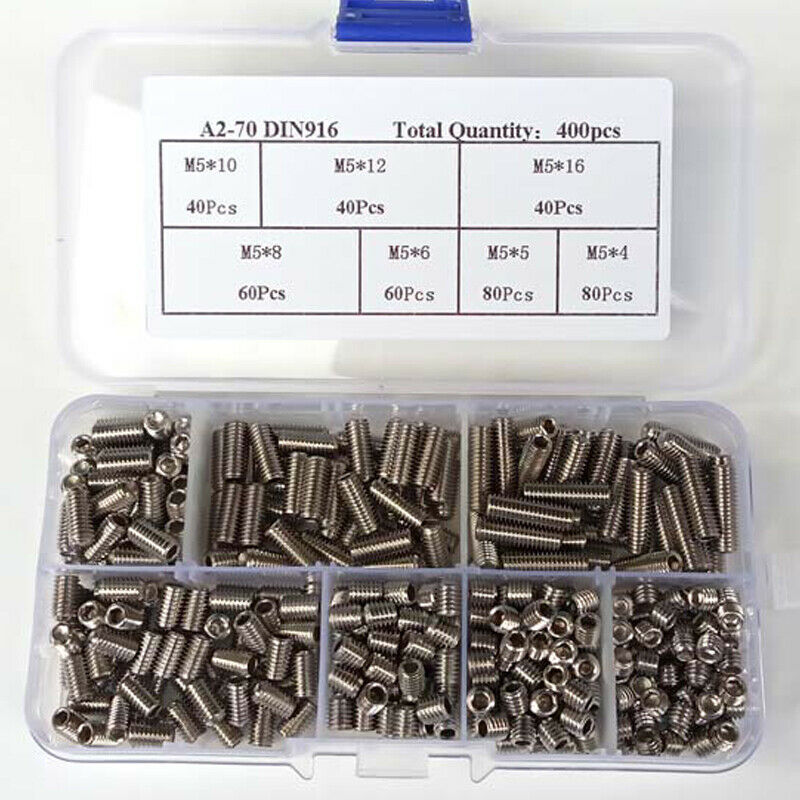 400 Pcs M5 Flat Head Stainless Steel Screw Hexagon Socket Flat Head Set Screw