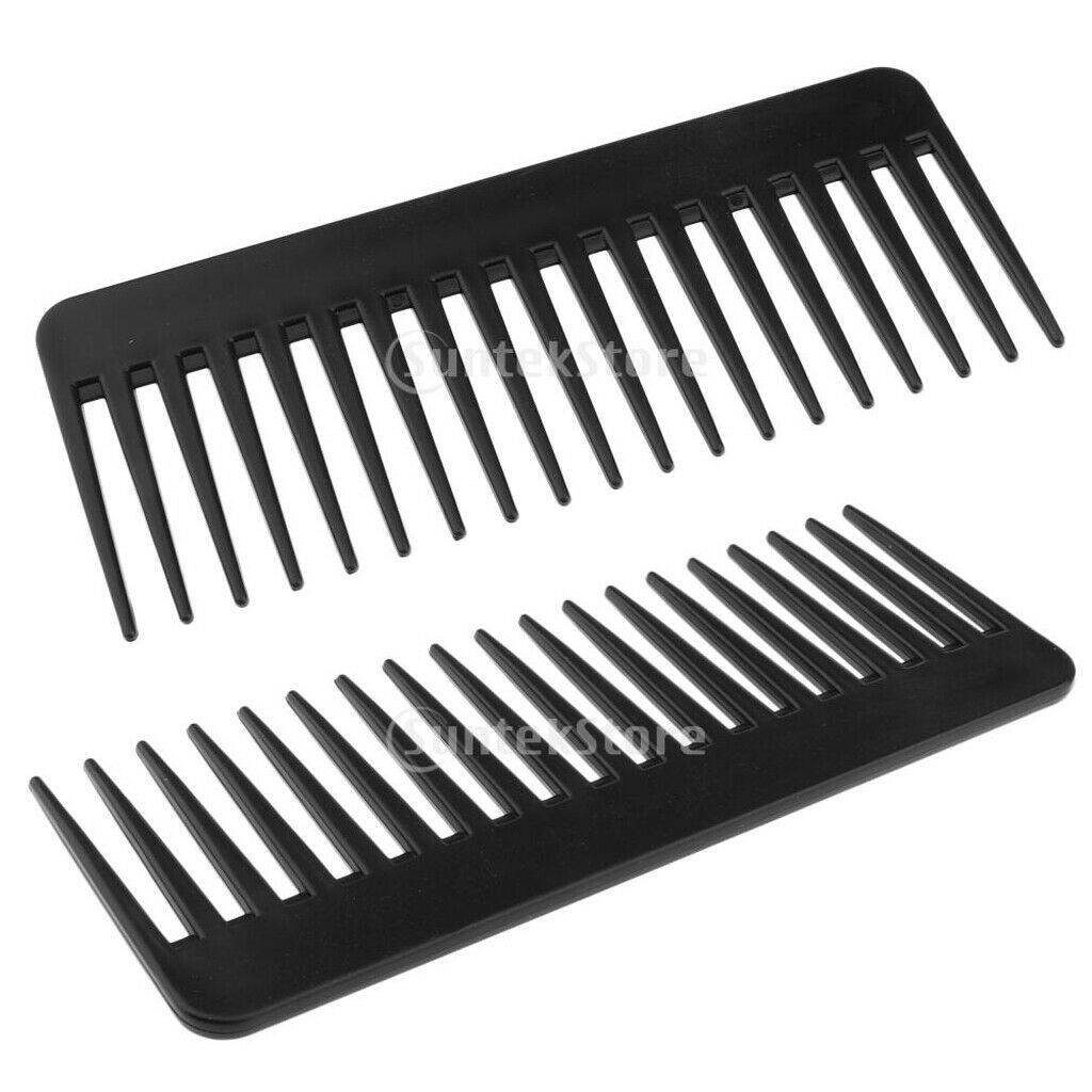 2pcs Wide Tooth Detangler Salon Shampoo Brush Comb for Curly Long Hair Black