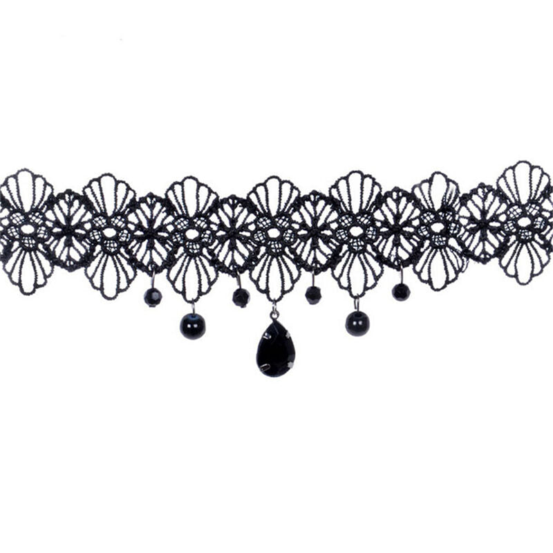 Fashion Gothic Black Lace Retro Choker Collar Flowers Pendant Necklace Jewelry