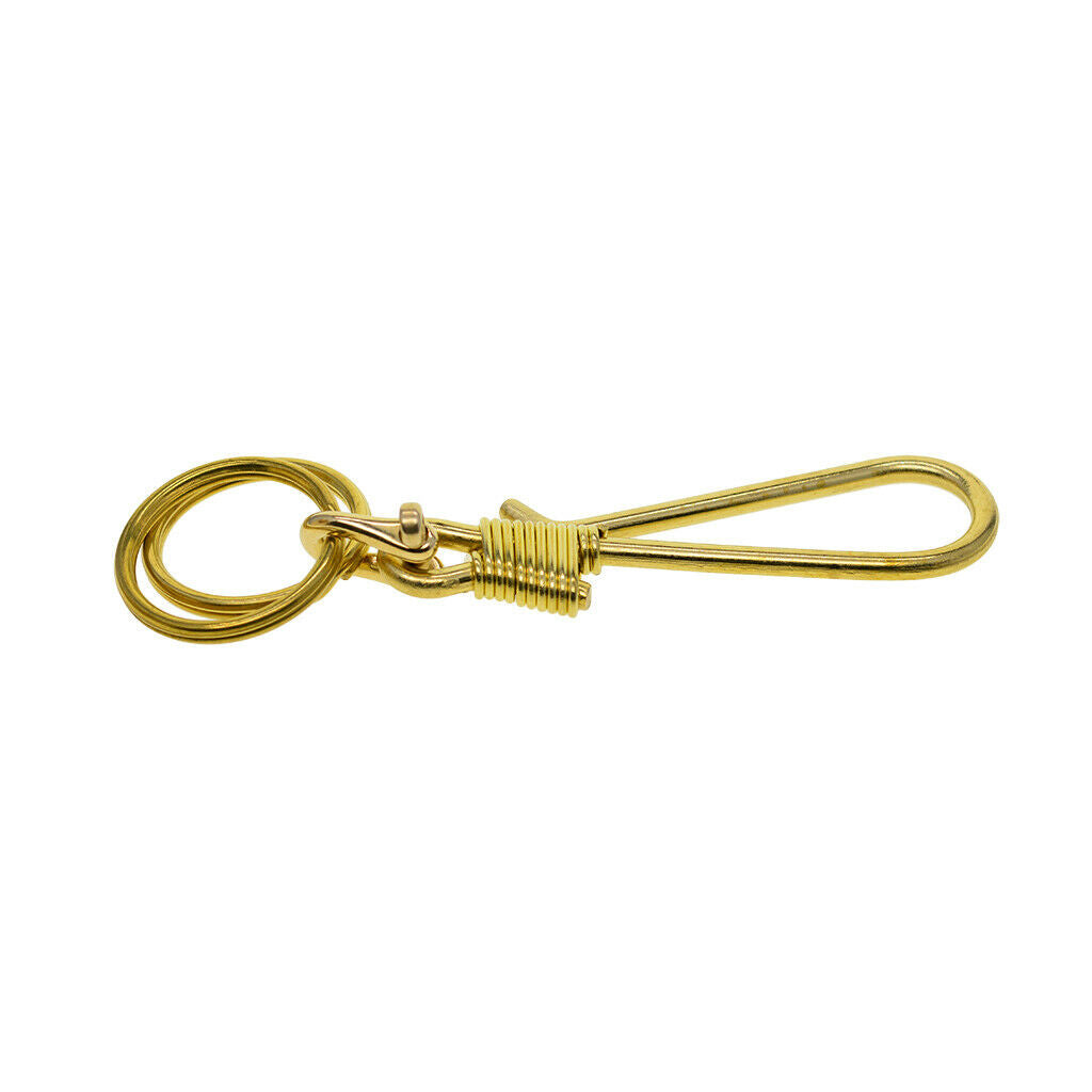 Hook Keychain Brass Loop Key Chain with 2 Split Ring Pocket Bag Home Keyfob