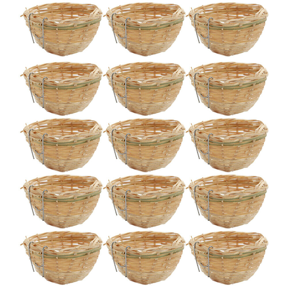 15pcs Canary Nests Pans Natural Bamboo Wicker Bedding Rest Cave For Small Birds