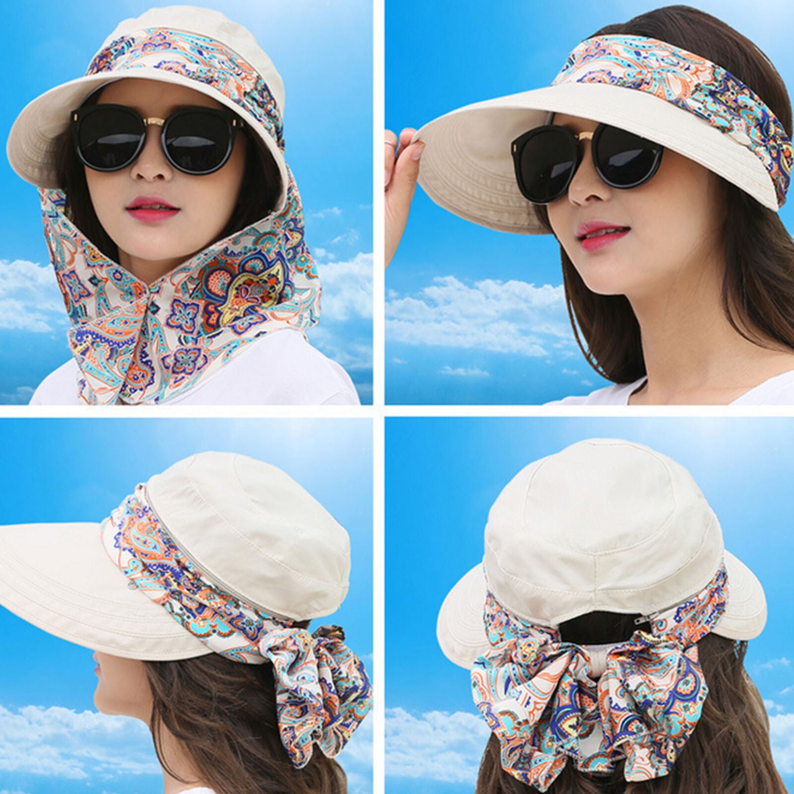 Women Foldable Anti-UV Sun Hat Face Protection Hats Wide Big Brim Summer