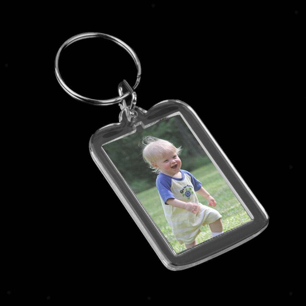 100 Packs Rectangular Acrylic Photo Picture Frame Key Ring Keychain DIY