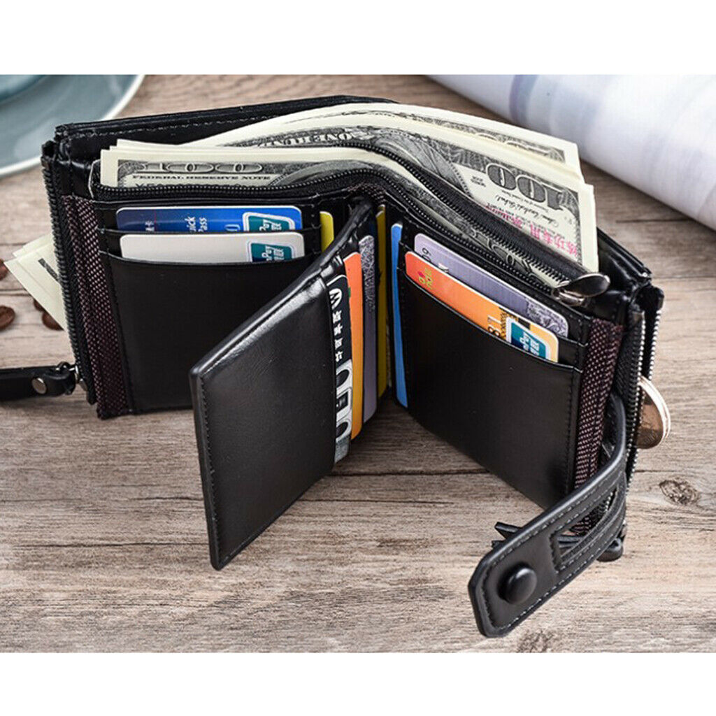 Leather men women wallet bifold credit card holder zipper