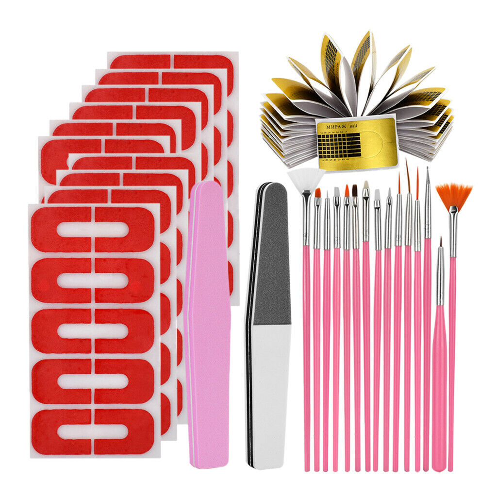 DIY Acrylic UV Gel Nail Extension Kit Nail Forms Brushes Manicure Set Golden