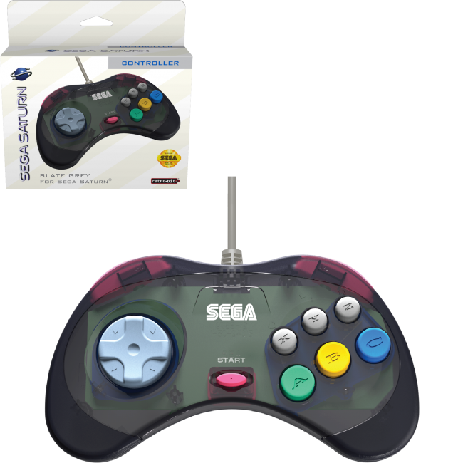 New Retro-Bit Official Sega Saturn Controller Pad - Slate Grey (Transparent)