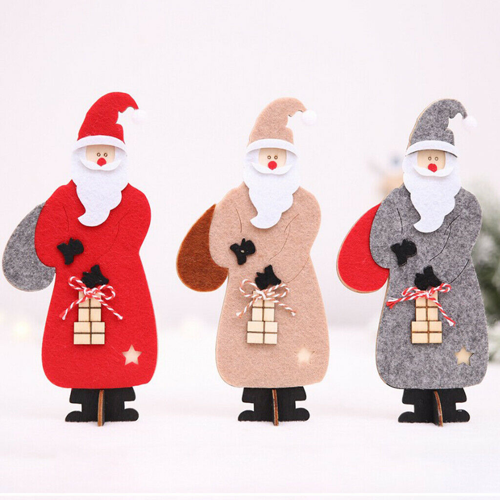 Christmas Felt Santa Claus Wooden Table Decoration Christmas Ornaments Grey