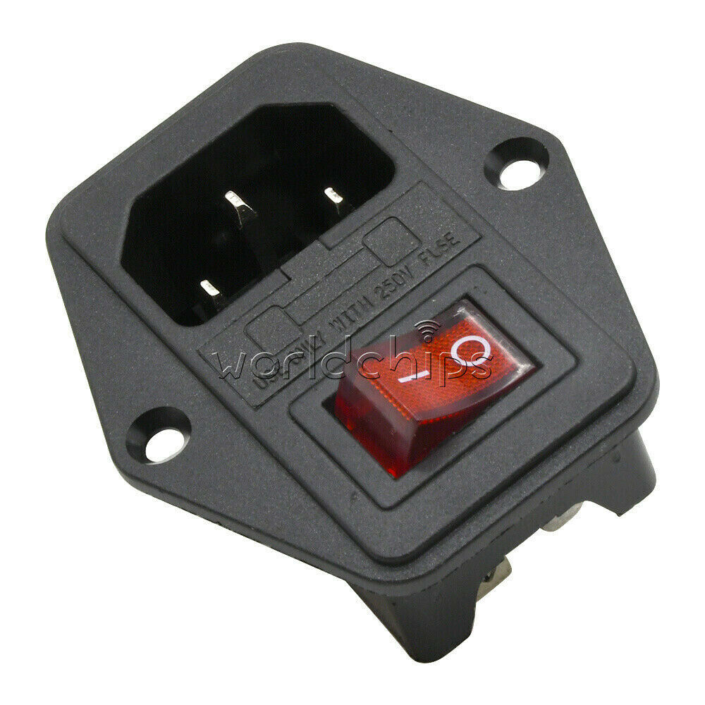 10A 250V Red and Black 3 Pin Switch Power Socket With Fuse + Line