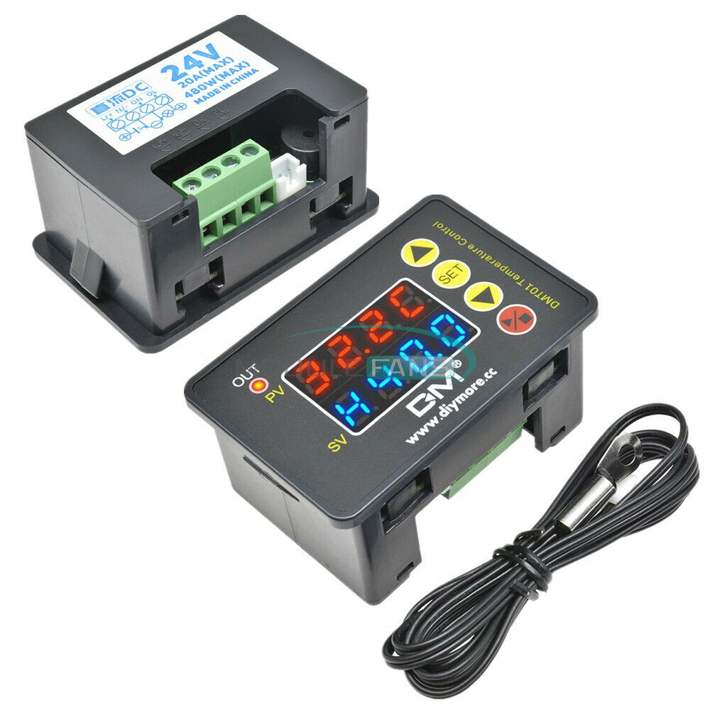 DC24V 20A Red Blue LED Temperature Control Microcomputer Thermostat With Sensor