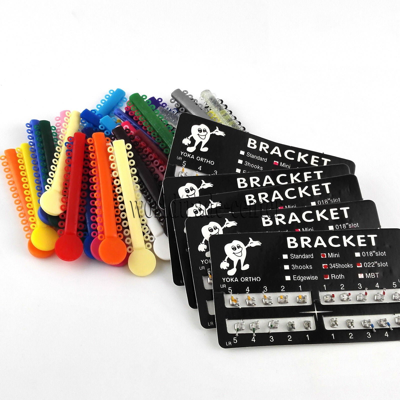 1040Pcs Orthodontics Elastic Ligature Ties Multi-color & 5Packs Metal Brackets