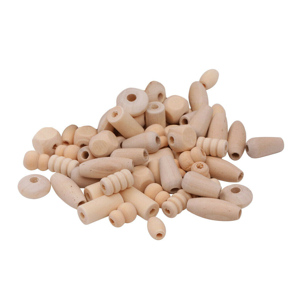 120pc Assorted Shapes Wooden Beads Plain Natural Wood Handmade Jewelry Craft