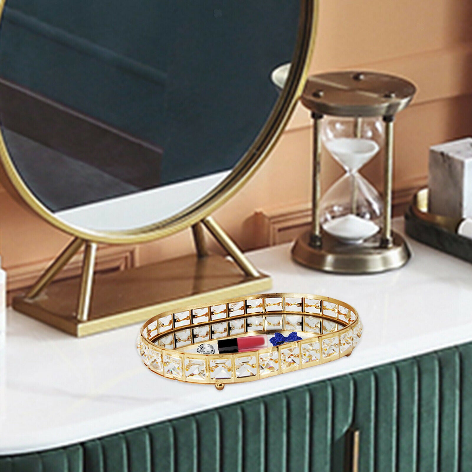 Crystal Cosmetic Vanity Tray Oval Makeup Tray Cosmetic Perfume Bottle Trays