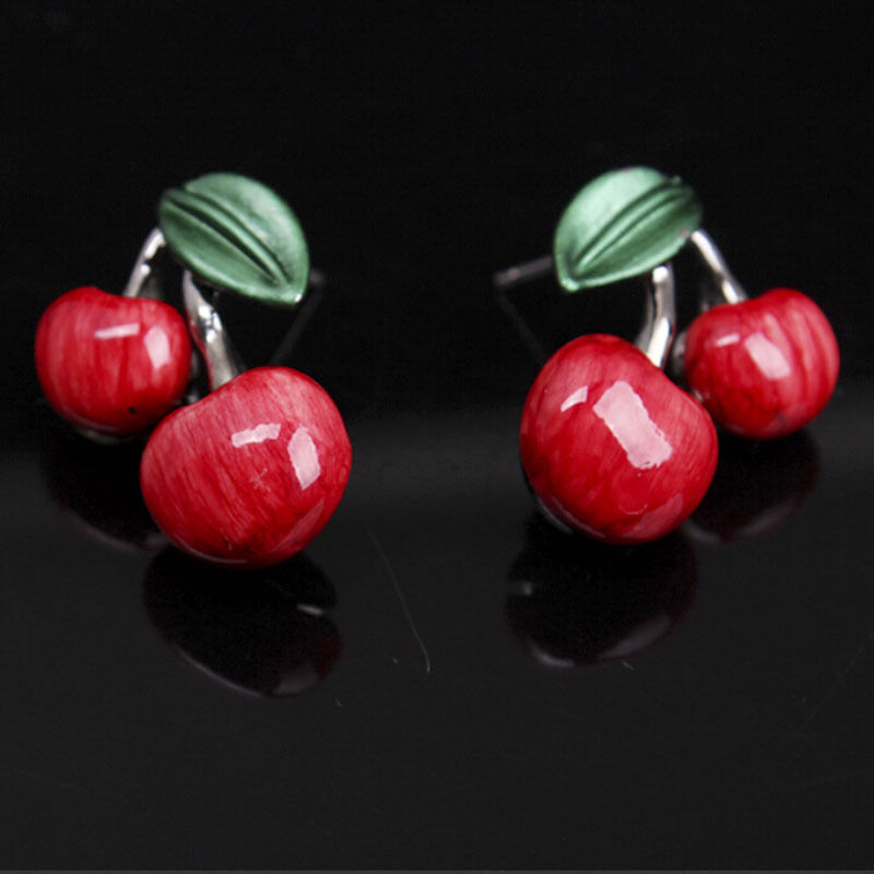 1 Set Fashion Red Cherry Jewelry Set Metal Bridal Necklace Earring.l8
