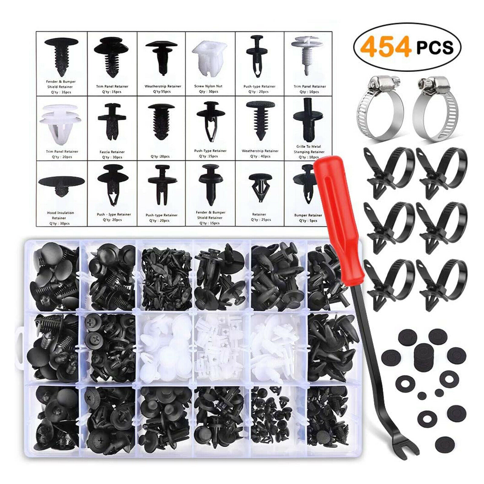 454 Pcs Car Retainer Clips Fasteners Kit Push Pin Rivets Set w/Hose Clamps