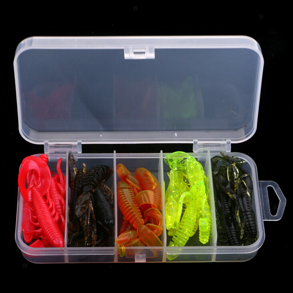 20pcs Soft Fishing Bait Crayfish Shrimp Lure Worm Earthworm Maggot Bait Box