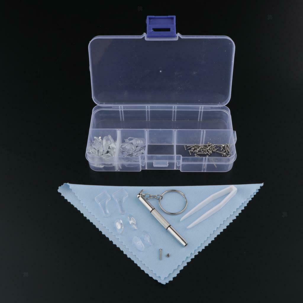 Soft Silicone Eyeglass Nose Pads Kit Screw Nut Cloth Glasses Repair Tool Set