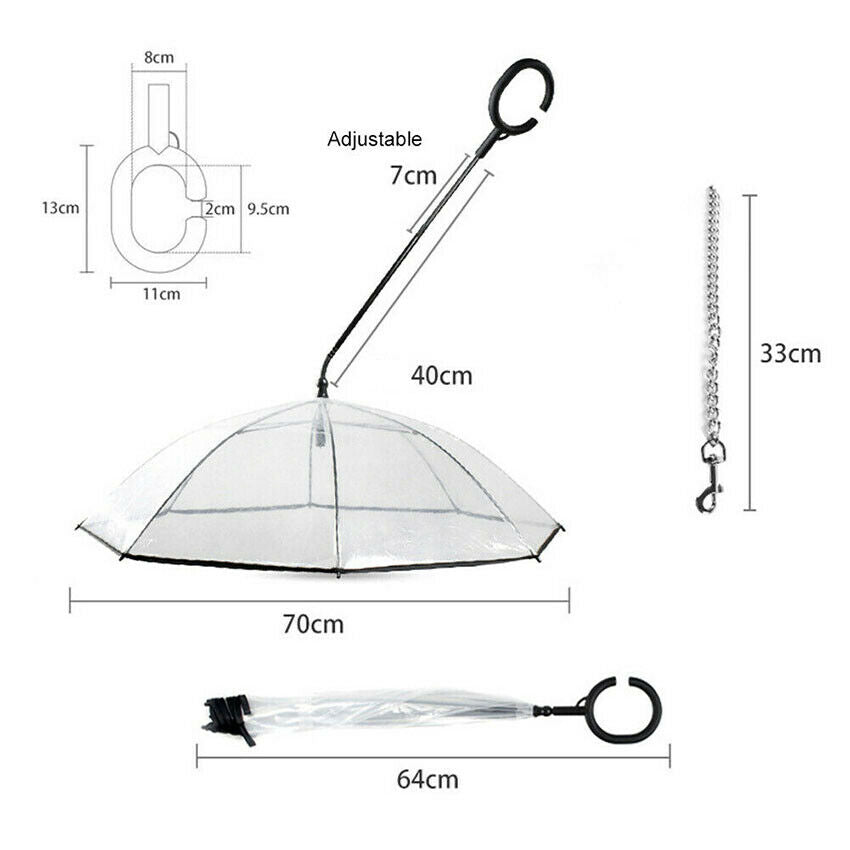 Pet Umbrella Built In Leash Dog Puppy Dry Walking Sleet Snow Rain Clear Plastic