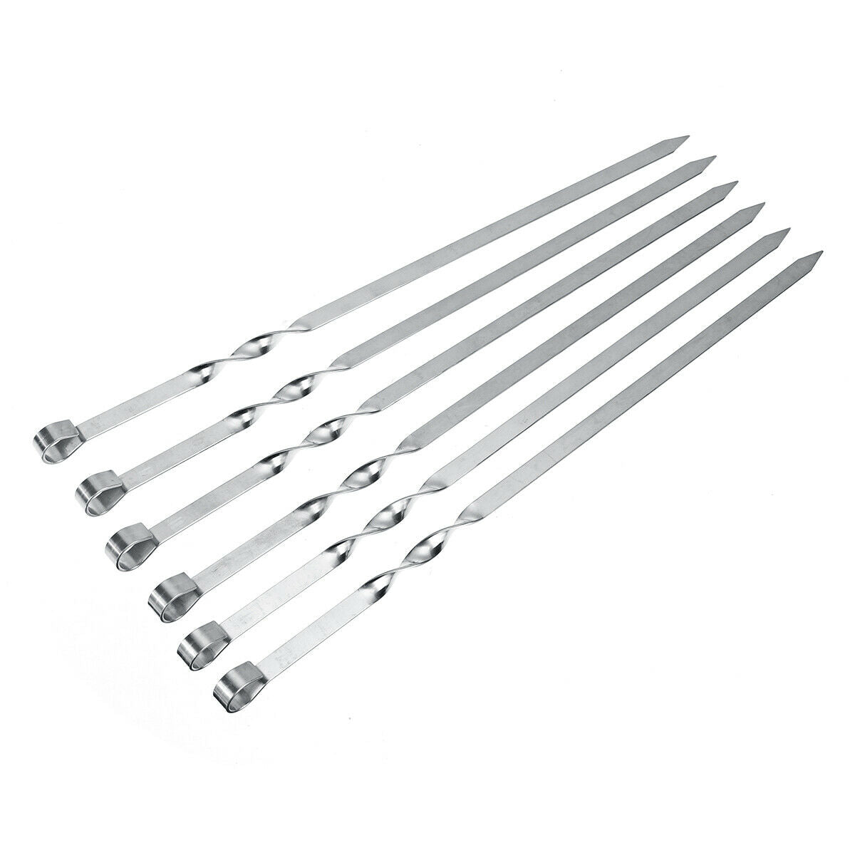 6PCS/SET Stainless Steel Wire BBQ Skewers Wood Handle Grill Roasting Stick