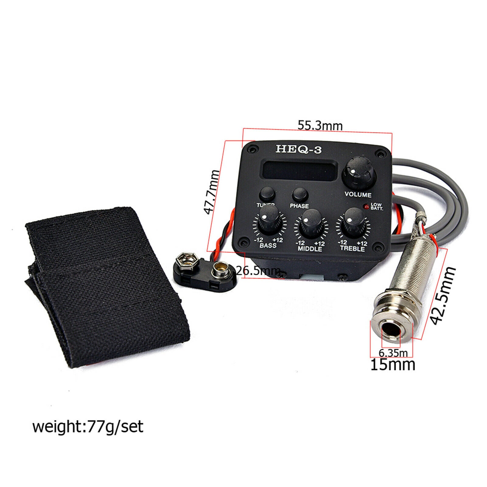 Acoustic Guitar 3-Band Preamp Piezo Pickup Equalizer Tuner LCD Easy to Read