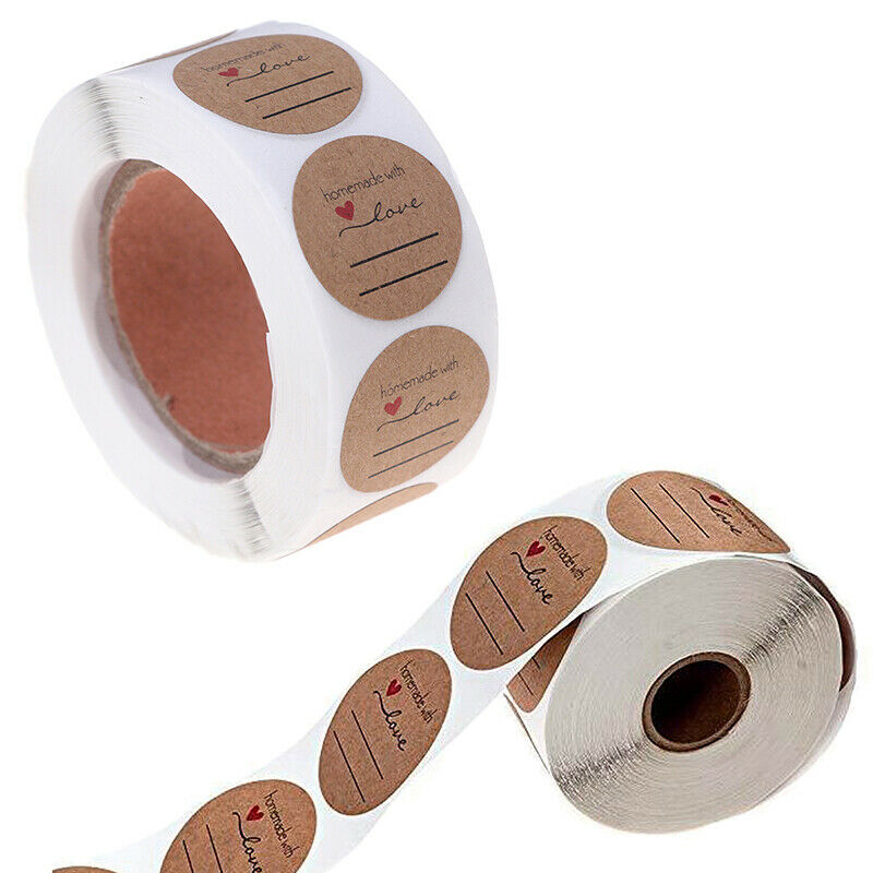 500Pcs/Roll 2.5cm DIY Handmade With Love Label Wedding Stickers Kraft Lab.l8