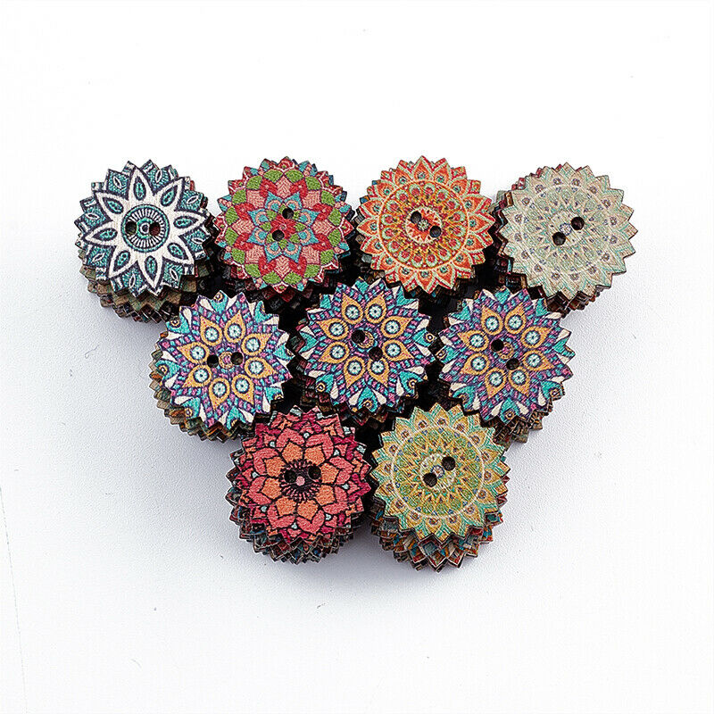 100x Bohemia Wooden Button Sewing Scrapbooking Costume DIY Decor Craft 20.l8
