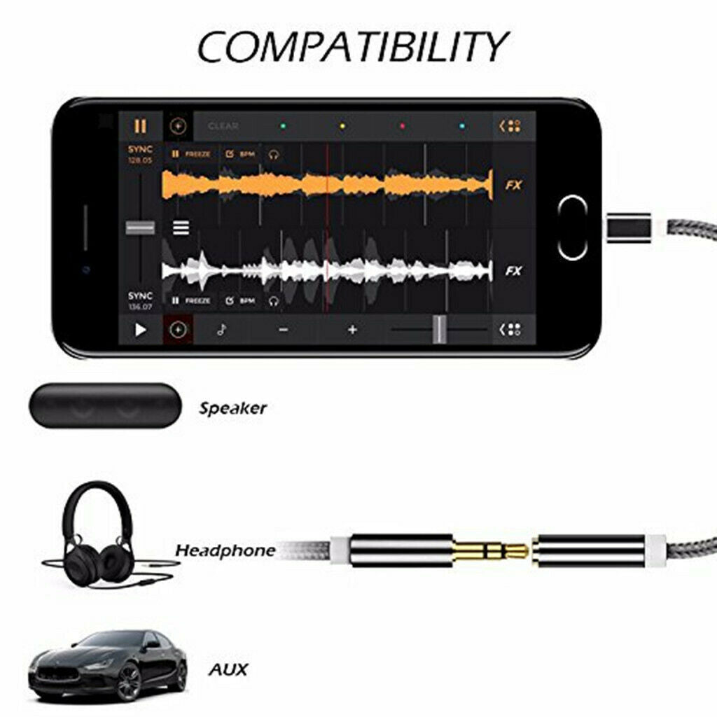 2Pack Universal USB Type C to 3.5mm Female Headphone AUX Adapter Cable Black