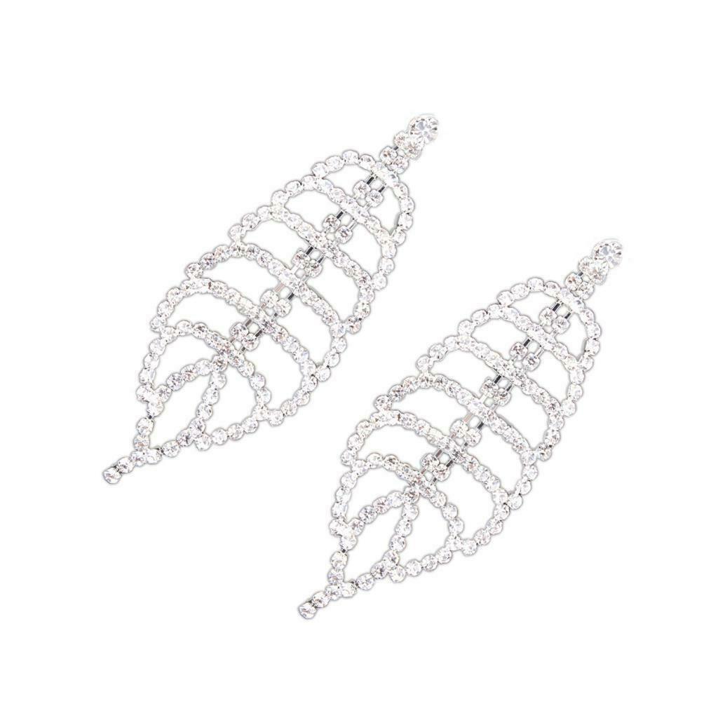 Women Ladies Crystal Rhinestone White Long Tassel Drop Dangle Earrings White