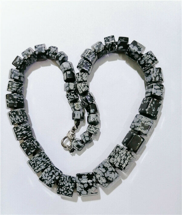 1 Strand Natural Snowflake Obsidian Hexagon Prism Beads Handmade Necklace HH8745