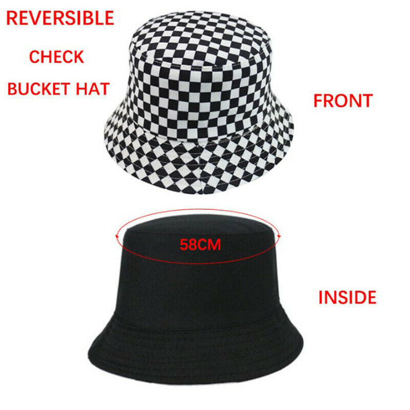 New Black White Plaid Check Bucket Hats Fishing Caps Women MensBDAU