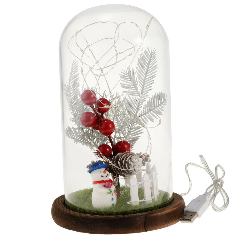 Christmas LED USB Night Light Snowman Glass Display Landscape Xmas Decor