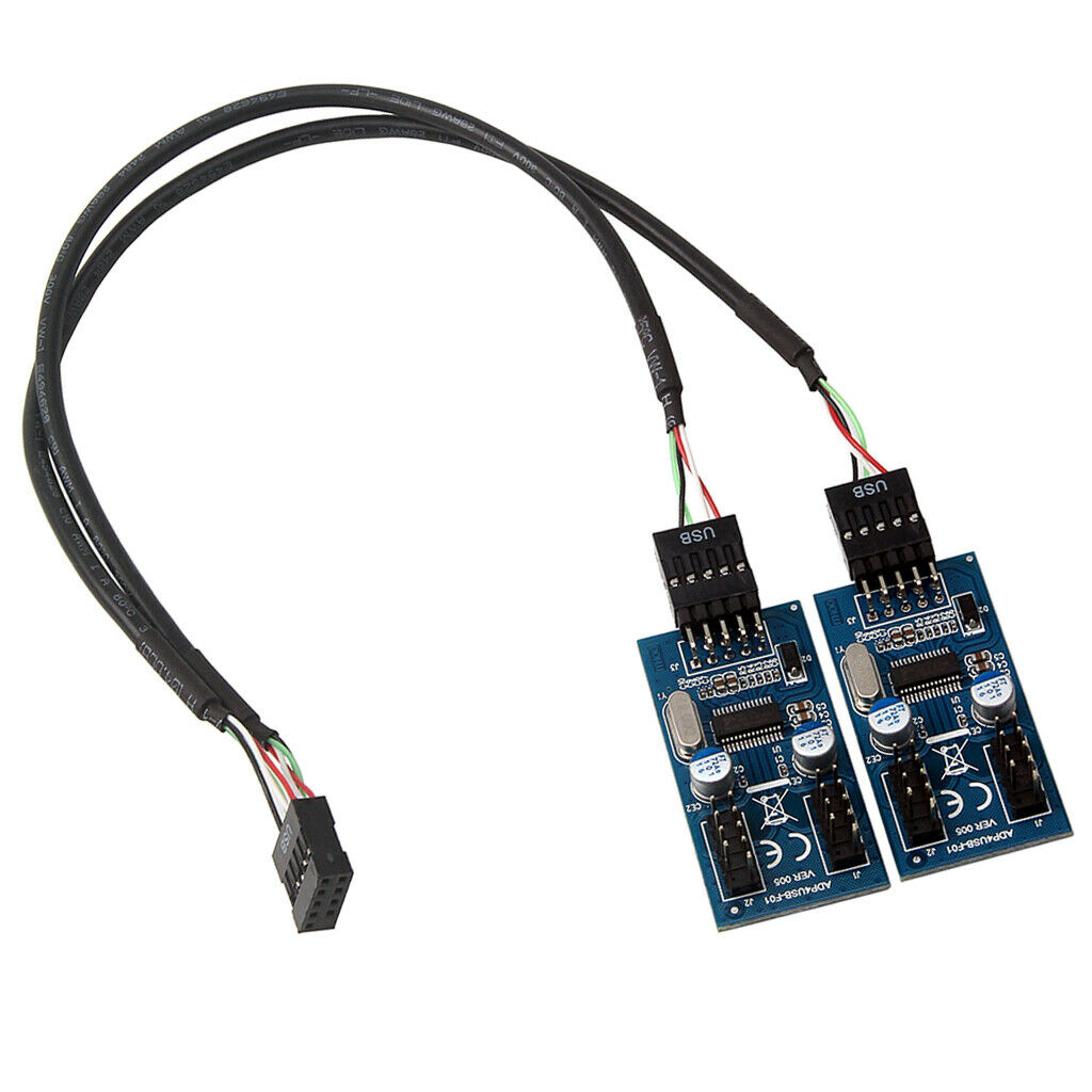 9pin Motherboard Header Female to 4x 9Pin Male USB Extension Adapter Splitter
