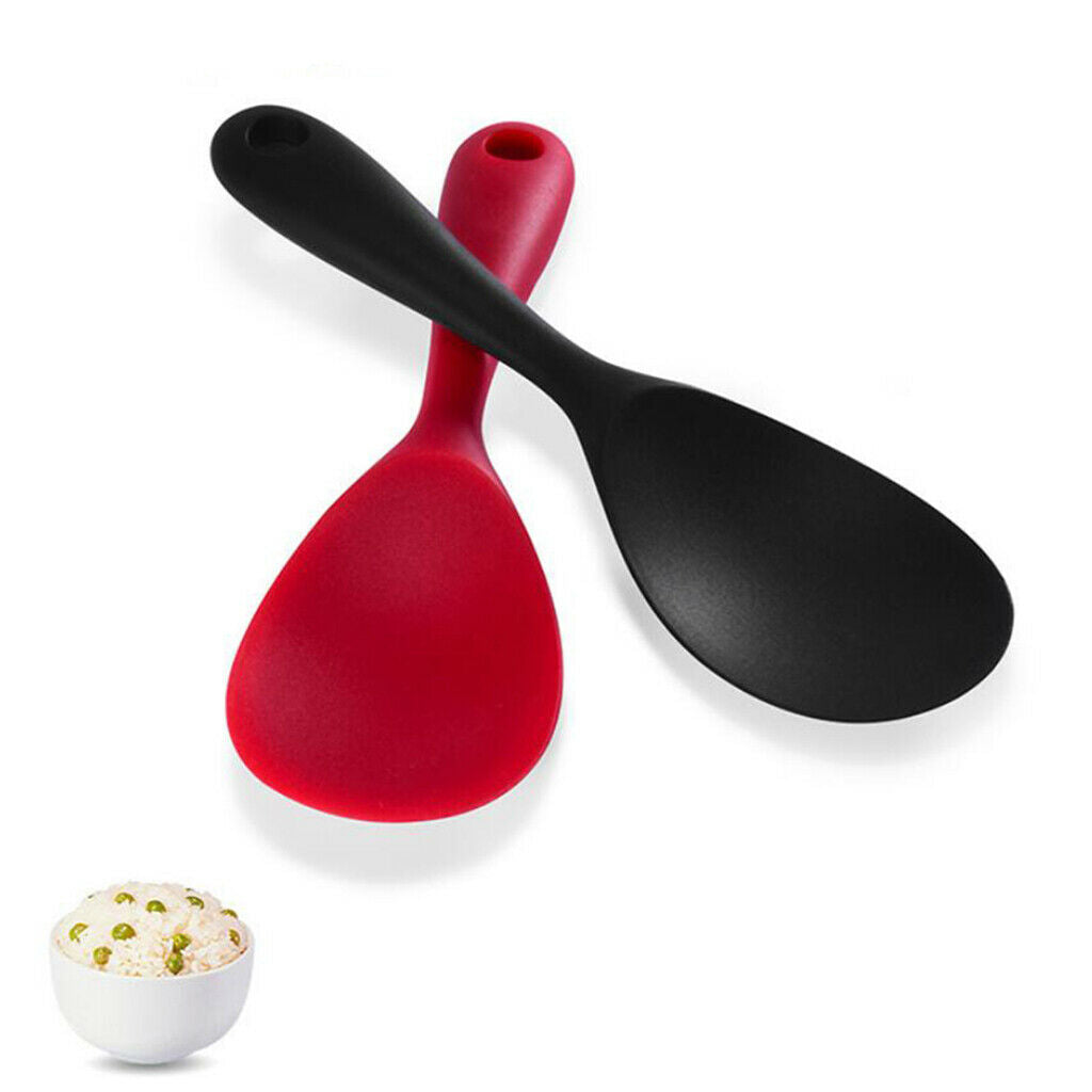 Pack of 2 Food Grade Silicone Rice Paddle Camping BBQ Lightweight Red+Black