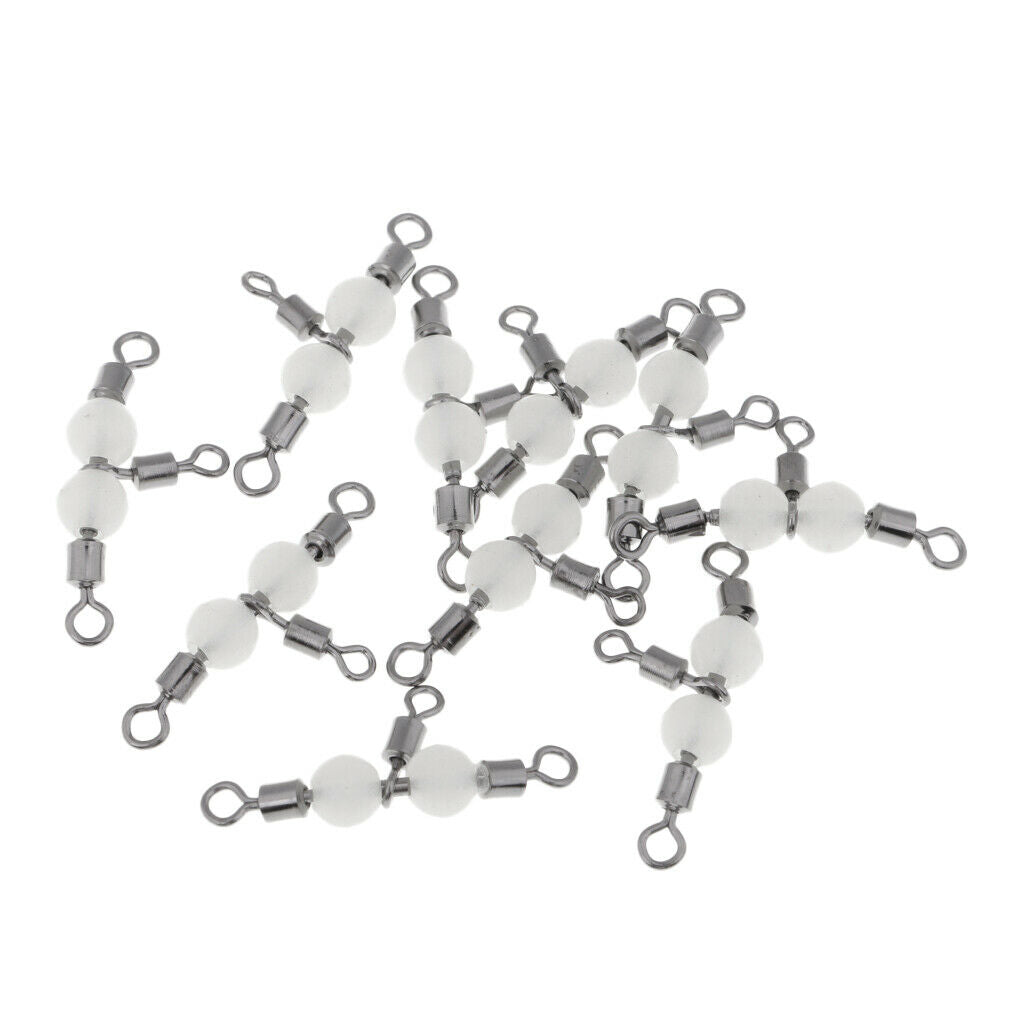 20pcs Durable 3-Way Swivels Connectors with Glow Bead T-shape Swivels Rolling