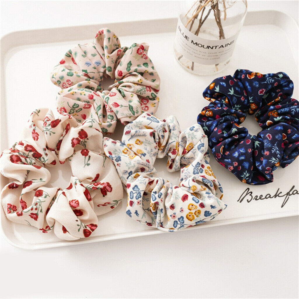5Pcs Womens Flower Hair Scrunchies Assorted Stretchy Hair Rope Ties Updo