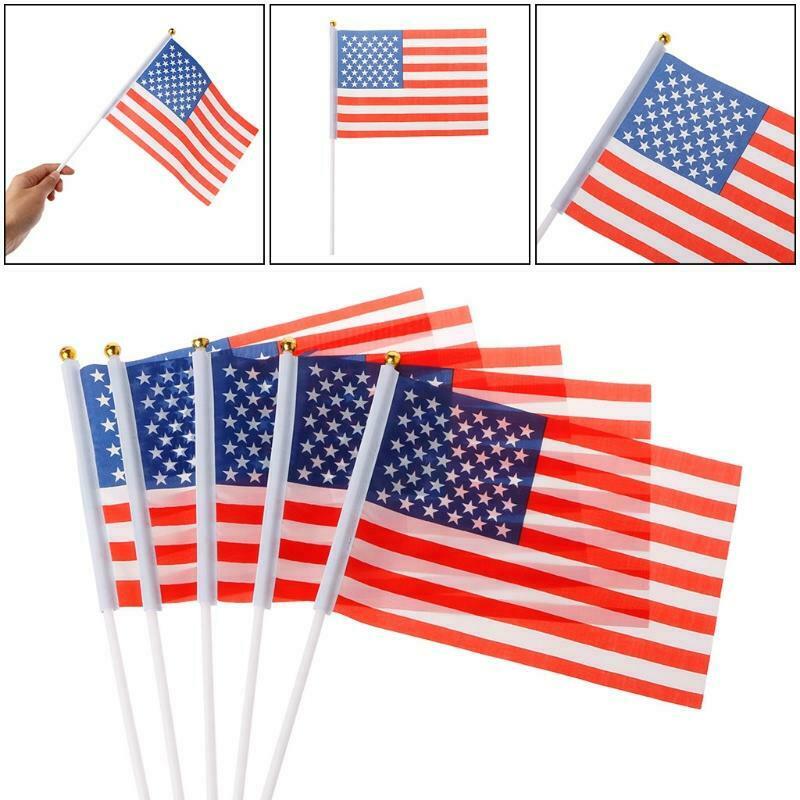 5 Pcs Mini American US USA National Flags Hand Waving Small Banner Poles