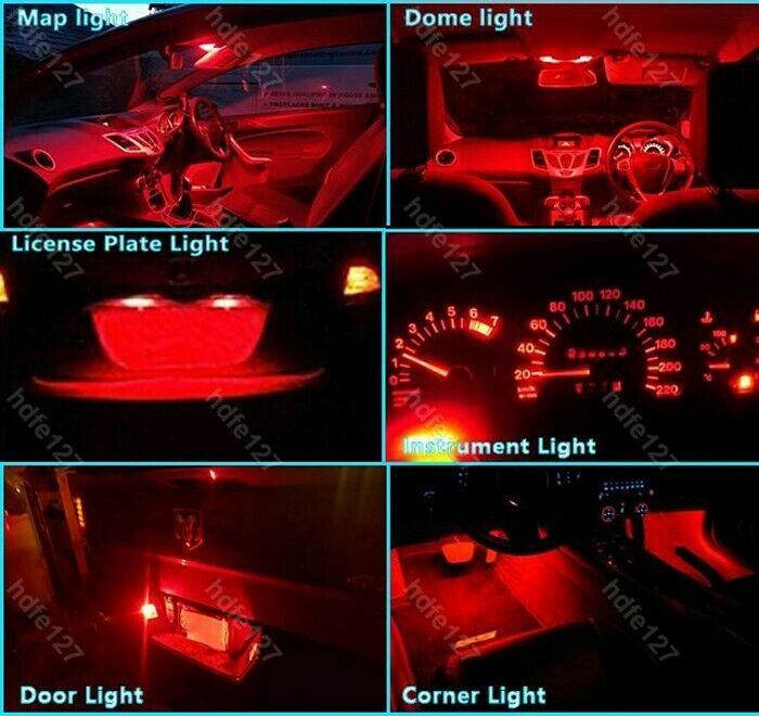 13pcs Red Auto Car LED Lights Interior Package Kit Dome License Plate Lamp Bulbs