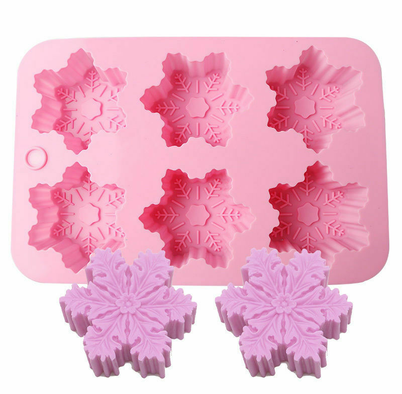 6-Snowflake Silicone Soap Chocolate Molds Ice Tray Cake Jelly Christmas Mould