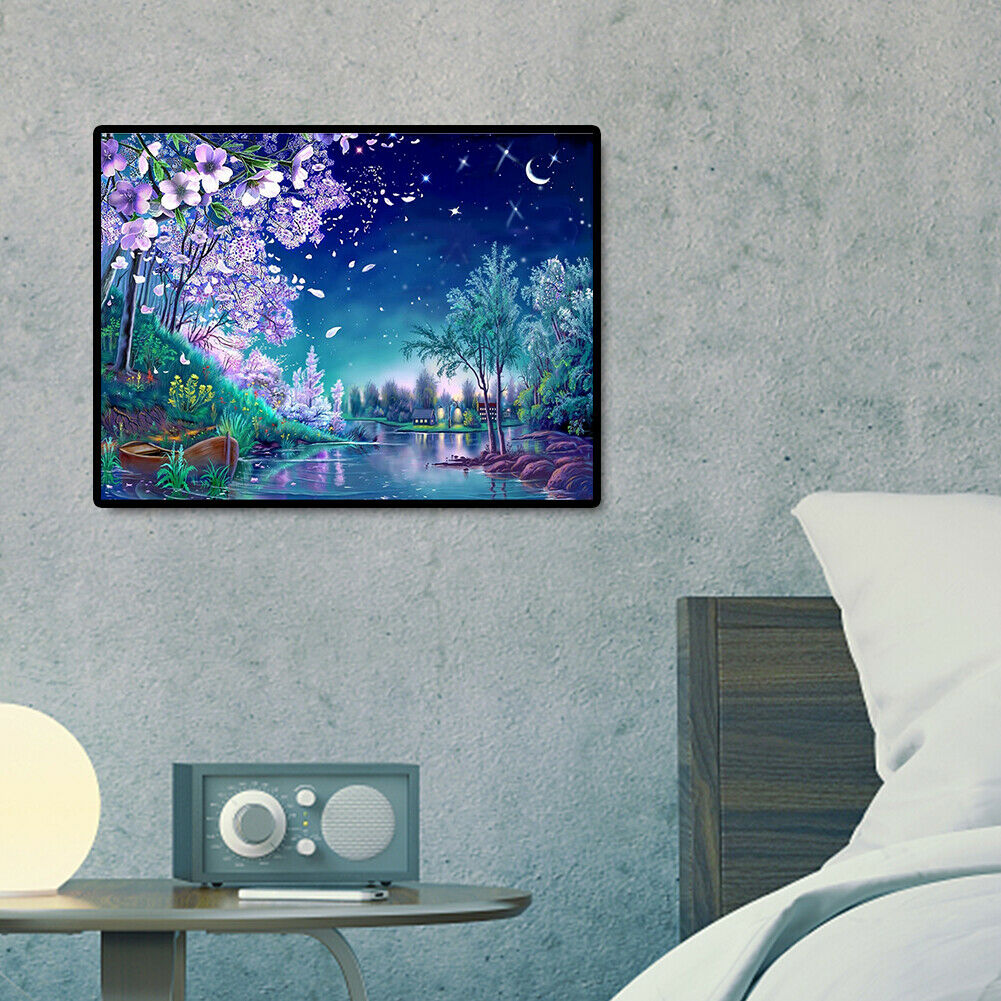 Diamond Painting Cherry Blossom Night Scene Full Square Rhinestone Picture @
