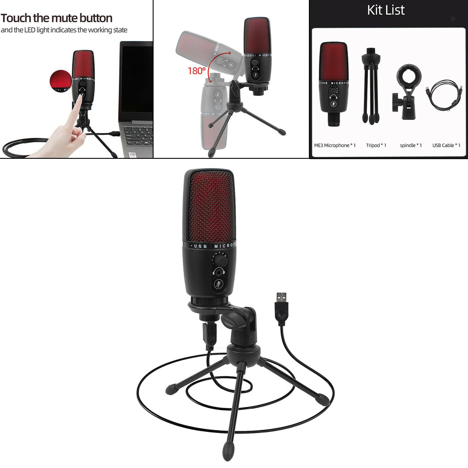 Professional USB Audio Condenser Microphone with Tripod for Studio Recording