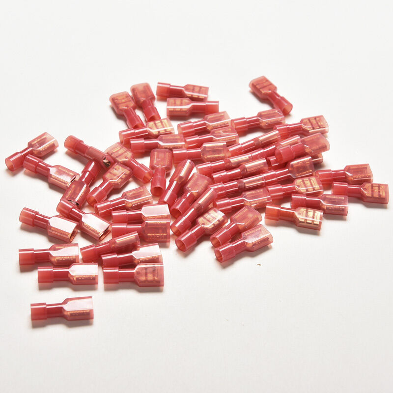 50Pcs Red Fully Insulated Nylon Female Crimp Connectors Terminals 22-16AWDD