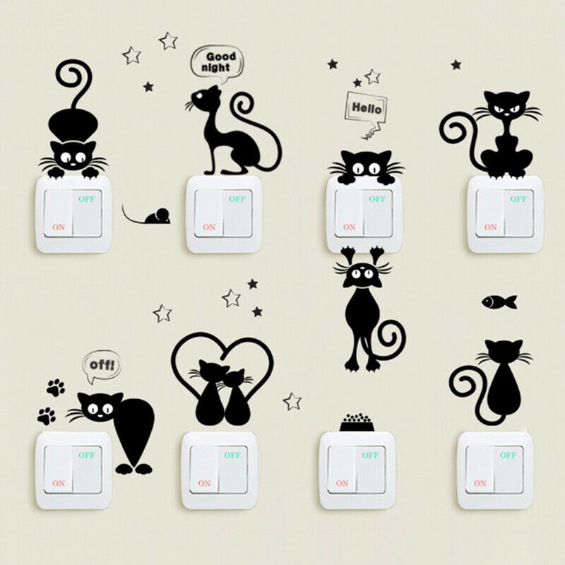 Lovely Cat Light Switch Phone Wall Stickers For Kids Rooms Diy Home Decor.l8