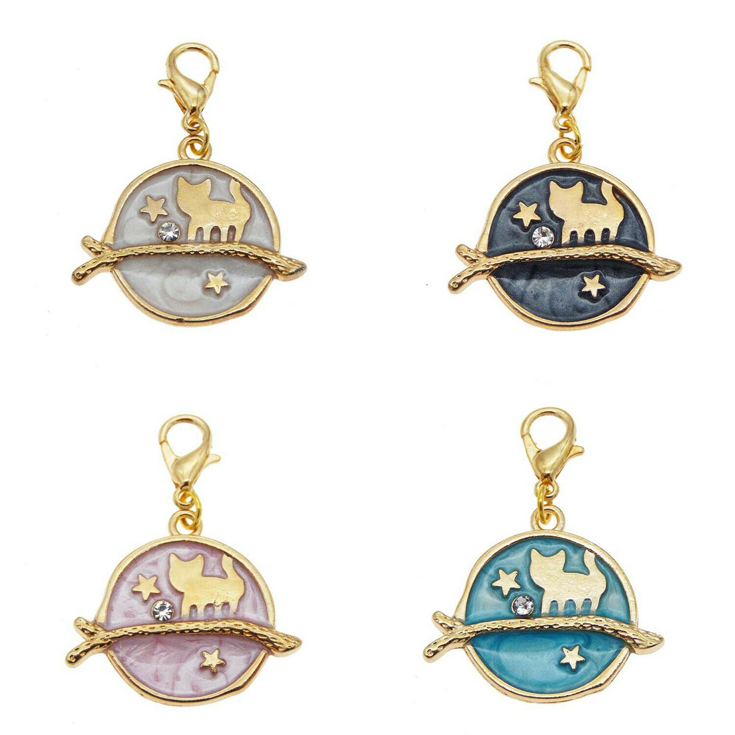 8pcs Mixed Round Alloy Star Cat Enamel Charm Lobster Clasp Jewelry Craft 26*35mm