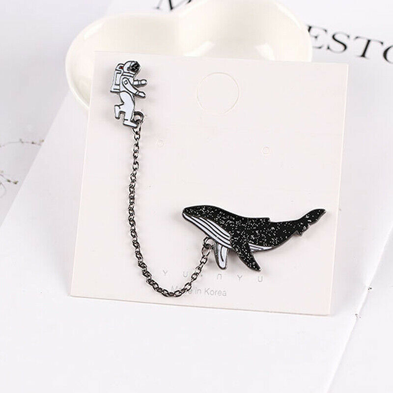 Whale Astronaut Chain Brooch Cartoon Animals Sea Fish Outer Space Lapel P.l8