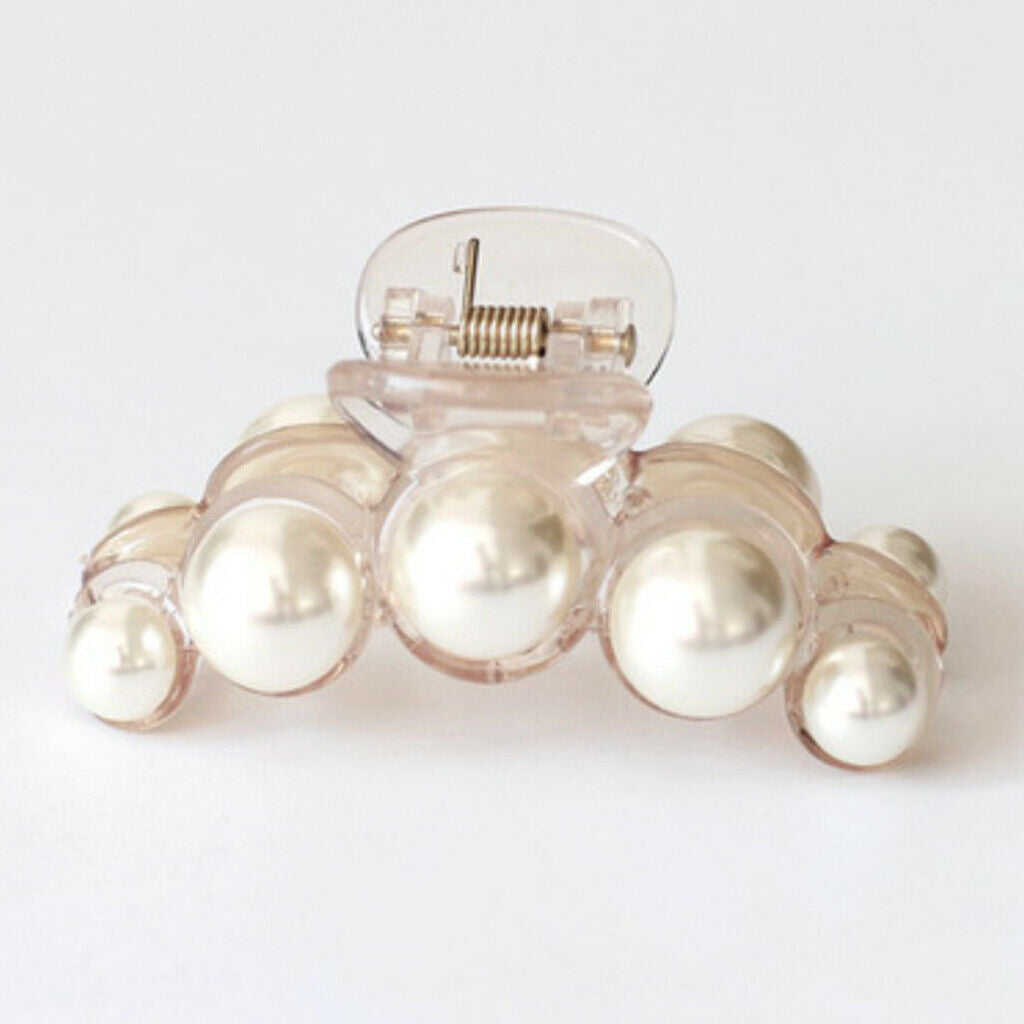 Women Girls Pearls Hair Claw No Slip Clip for Thick Thin Hair Light Brown